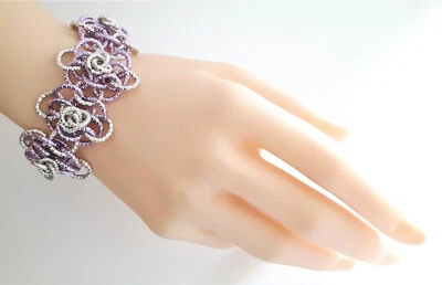 Bracciale floreale in Alluminio diamantata chainmaille nei colori Lilla, argento - Immagine 1 di 2