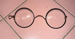Antique Round Eyeglasses Black Bakelite Rims Hooks Chain No Chips - Picture 1 of 4