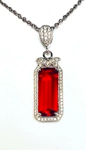 P6489 Ausgefallener 3,75ct Rubinroter Helenit langer rechteckiger Schliff Sterlingsilber Anhänger - Bild 1 von 2