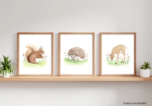Whimsical Woodland Animal Print Set - Squirrel, Hedgehog, Deer - Picture 1 of 5