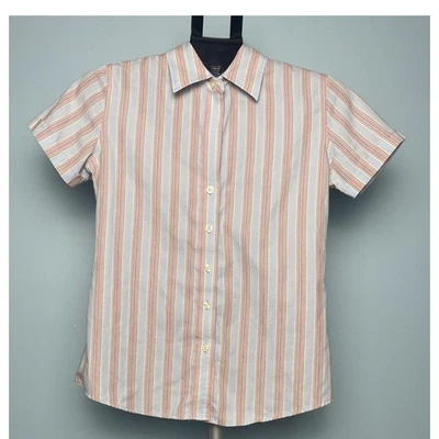 Bogari 真丝棉质纽扣衬衫女式 8 码条纹短袖 A 级 — 第 1/4 张图片