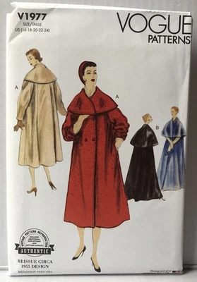Vogue Pattern 1977 Reissue Circa 1955 Design Coats Cape Collar Sizes 16-24 New - Image 1 of 2