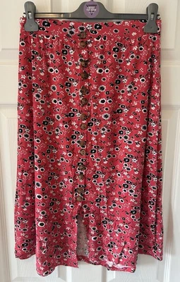 Cotton Traders Women’s Red Floral Long Skirt UK Size 12 & Length 27” - Image 1 of 4