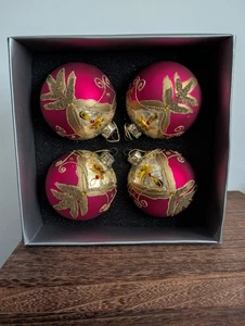 Seasons Designs Mouth Blown Glass Christmas Ornament Set Of 4 Red  & Gold - Picture 1 of 6