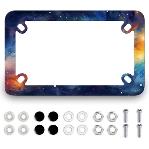 Motorcycle Colorful Galaxy License Plate Frame Blue Starry Sky Night Stainles... - Picture 1 of 7
