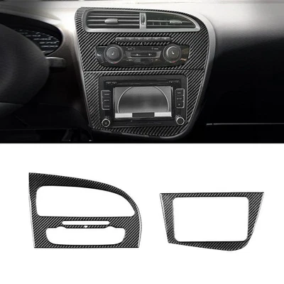 Carbon Fiber Car Interior Center CD Panel Trim Cover For Seat Leon 2005-2012 - Image 1 of 4