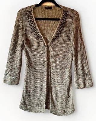 BCBGMAXAZRIA Mujer Verde Marrón TEJIDO Grueso CÁRDIGAN SUÉTER Talla XS Foto 1 de 4