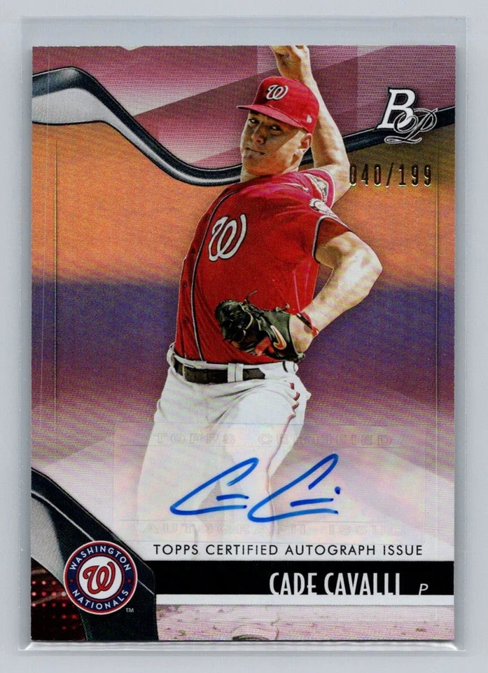 2021 Bowman Platinum #TOP-61 Cade Cavalli Autographs Pink SN /199 AU Auto - Image 1 of 2