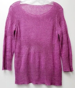 Eileen Fisher Sweater Fuchsia Pink 100% Linen Loose Knit Sweater Size S/M - Picture 1 of 11