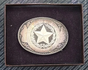 1986 COLONIAL MINT 3 TROY OZ .999 SILVER ART BAR 1836 TEXAS BELT BUCKLE #1080 - Bild 1 von 12
