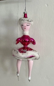 Adorno de Navidad italiano vintage de vidrio soplado De Carlini - niña patinaje sobre hielo - Imagen 1 de 24
