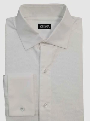 Camisa de vestir Ermenegildo Zegna para hombre blanca con textura babero puño francés 39/15,5 Foto 1 de 3