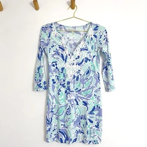 Lilly Pulitzer The Marina Dress in Nice Ink Blue White Preppy 3/4 Sleeve XS - Picture 1 of 11
