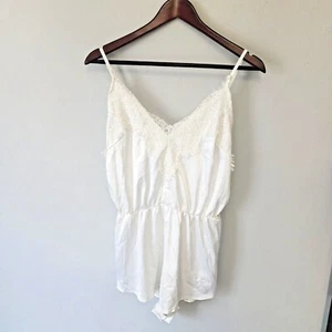 Lulu's Blanco Sexy Nupcial Encaje Cuello en V Lencería Satinado Mameluco Talla Mediana - Imagen 1 de 12