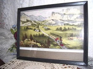 1870 Framed Lithograph Great West Train Going Across Country Currier & Ives - Picture 1 of 1