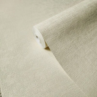 Beige ivory off white cream plain faux sisal grasscloth textured wallpaper rolls - Image 1 of 4