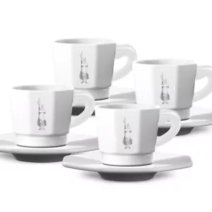 Bialetti Octagonal 8 Face Espresso Cups Set Of 4 With Saucer White or Black - Picture 1 of 11