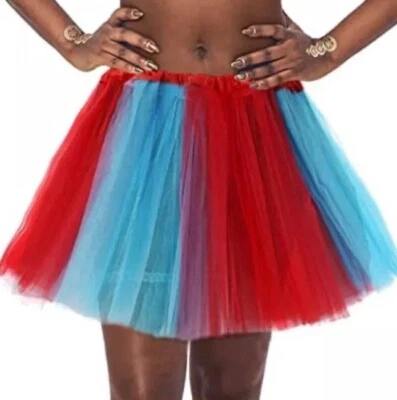 Woman Tulle Tutu Red Blue Ballet Shirt Halloween Costume Semi-Sheer One Size S/M - Image 1 of 4