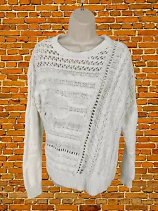 WOMENS NEXT SIZE SMALL S WHITE CABLE KNIT CASUAL CREW NECK JUMPER PULLOVER SWEAT - Picture 1 of 3