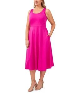 MSK Plus Size Pullover Dress Women's 2X Fuchsia Double Scoop Neck Sleeveless - Picture 1 of 14