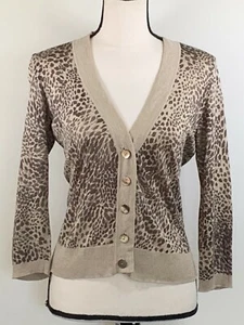 Talbots Petites Vintage Seide Kaschmir Leopardenmuster Knopfleiste Strickjacke Größe PS - Bild 1 von 12