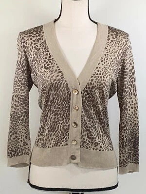 TALBOTS Petites Vtg Silk Cashmere Leopard Print Button Down Cardigan Size PS - Image 1 of 4