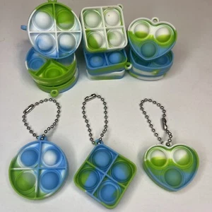 Pack Of 3 Push Pop Bubble Sensory Fidget Toy Key Chain Blue Green White - Picture 1 of 5
