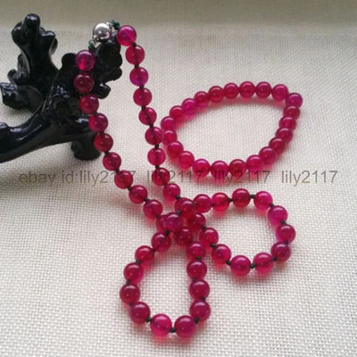 Hermoso conjunto de joyas collar pulsera gemas redondas jade rosa profunda lavanda de 10 mm Foto 1 de 4
