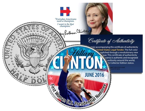 HILLARY CLINTON 1st Woman US President Nominee 2016 Kennedy JFK Half Dollar Coin Cover
