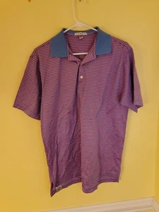 Peter Millar Polo Shirt Short Sleeve Size M Pink Blue Stripes 100% Cotton Mens - Picture 1 of 9