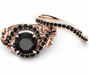 3 Ct. Round Black Diamond Engagement Ring In 925 Silver With Rose Gold Plated - Picture 1 of 5