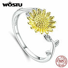 Wostu 925 Sterling Silver Open Rings Sunflower Adjustable Jewelry For Women Gift