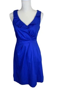 J. Crew Sleeveless Dress Women's Size 2 Faux Wrap Lined Ruffle Neck Cobalt Blue - Picture 1 of 17