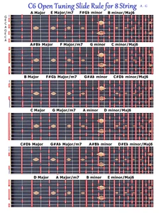 C6TH TUNING SLIDE RULE CHART FOR 8 STRING LOW A TO G - STEEL GUITAR - LAP PEDAL - Picture 1 of 3