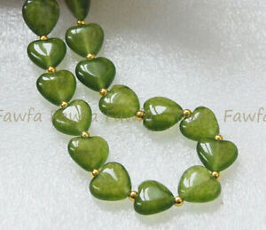 Charm 12mm Natural Green Peridot Heart Shaped Gemstone Beads Necklace 14-36''