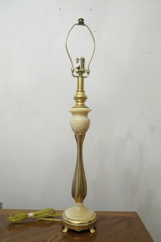 BOMBEY CO Louis XVI Style Peach Marble Gold Tone Metal Base/Accent Table Lamp Cover