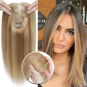 100% Human Remy Hair Clip In Top Toupee Topper Wiglet Hairpieces THICK MONO SILK - Picture 1 of 93