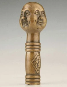 ANTIQUES BRONZE STATUE ERAWAN HEAD WALKING STICK HEAD HANDLE ACCESSORIE - Picture 1 of 7