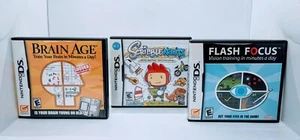 Nintendo DS Educational Lot 3 Games. Brain Age/Flash Focus/ Scribble Nauts WCase - Picture 1 of 3