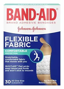 Band Aid Flexible Fabric Adhesive Bandages Comfortable Protection 30ct 24 Pack - Picture 1 of 4