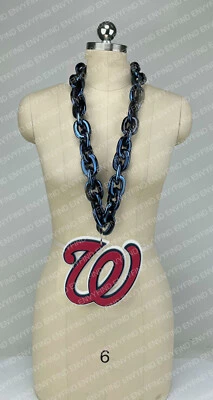 New MLB WASHINGTON NATIONALS NAVY BLUE Jumbo Big Fan Chain Necklace Foam MI USA - Image 1 of 3