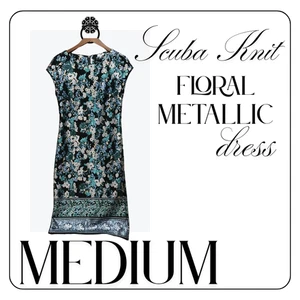 Beige By ECI Dress Womens Medium Black Multicolor Scuba Knit Floral Metallic - Picture 1 of 4