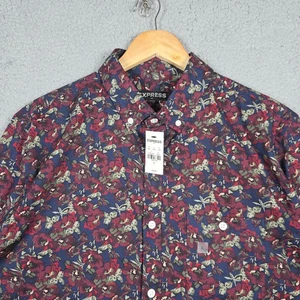 Express Shirt Mens Size Large Dark Floral Rose Longsleeve Lightweight Cotton NWT - Picture 1 of 13