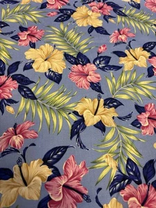Azul Hawai Estampado Floral 100% Popelín Algodón Tela Se Vende por Metros - Imagen 1 de 3
