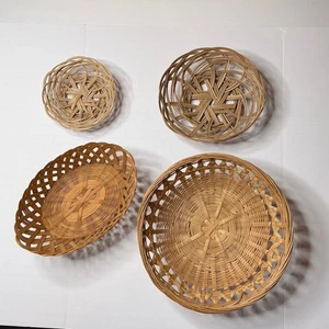 Set of 4 Woven Rattan Baskets Decorative Trays Trinket Dishes - Picture 1 of 5