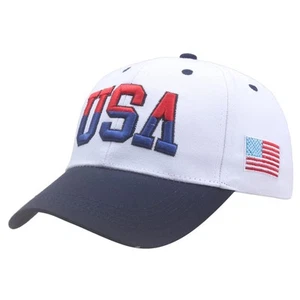 Adjustable Baseball Cap - Embroidered USA Cotton Hat - White - Sports & Outdoors - Picture 1 of 7