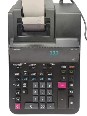 Casio Model DR-120R Printing 12 Digit Calculator Heavy Duty Black Desktop TESTED - Image 1 of 4
