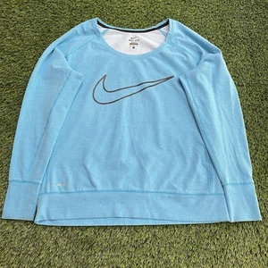 Nike Dri-Fit Womens Large Blue Long Sleeve Sweatshirt Activewear Swoosh Logo Gym - Picture 1 of 11