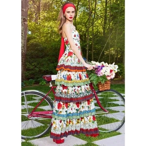 NWT $690 Alice + Olivia Valencia Floral Print Cotton Tiered Maxi Dress SZ 4 NEW - Picture 1 of 24