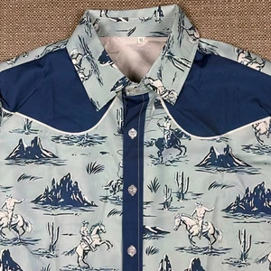 Hawaiian Shirt Men's XL Party Short Sleeve Blue White Cowboy Western Extra Large - Picture 1 of 7